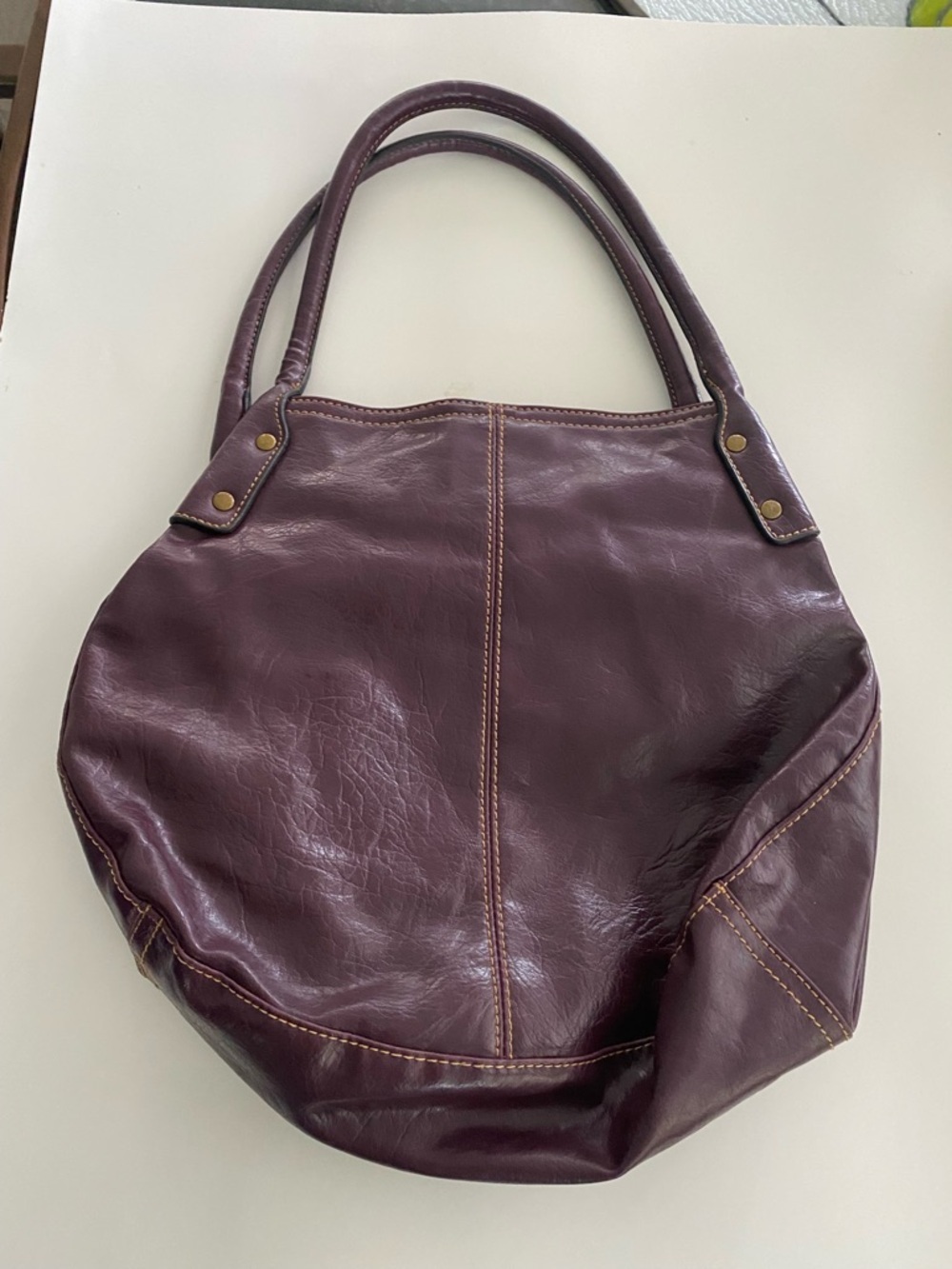 Unbranded Plum Leather Tote with Front Pocket - Picture 2 of 5